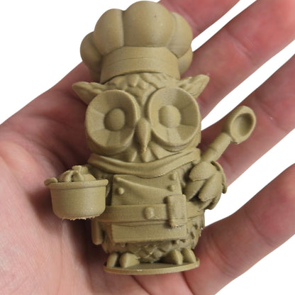 The Cook Owl Figurine – Fantasy Owl Chef with Spoon & Noodle Bowl – Owls & Dragons Collection – Paintable Culinary Display Miniature – 3D Printed in Canada
