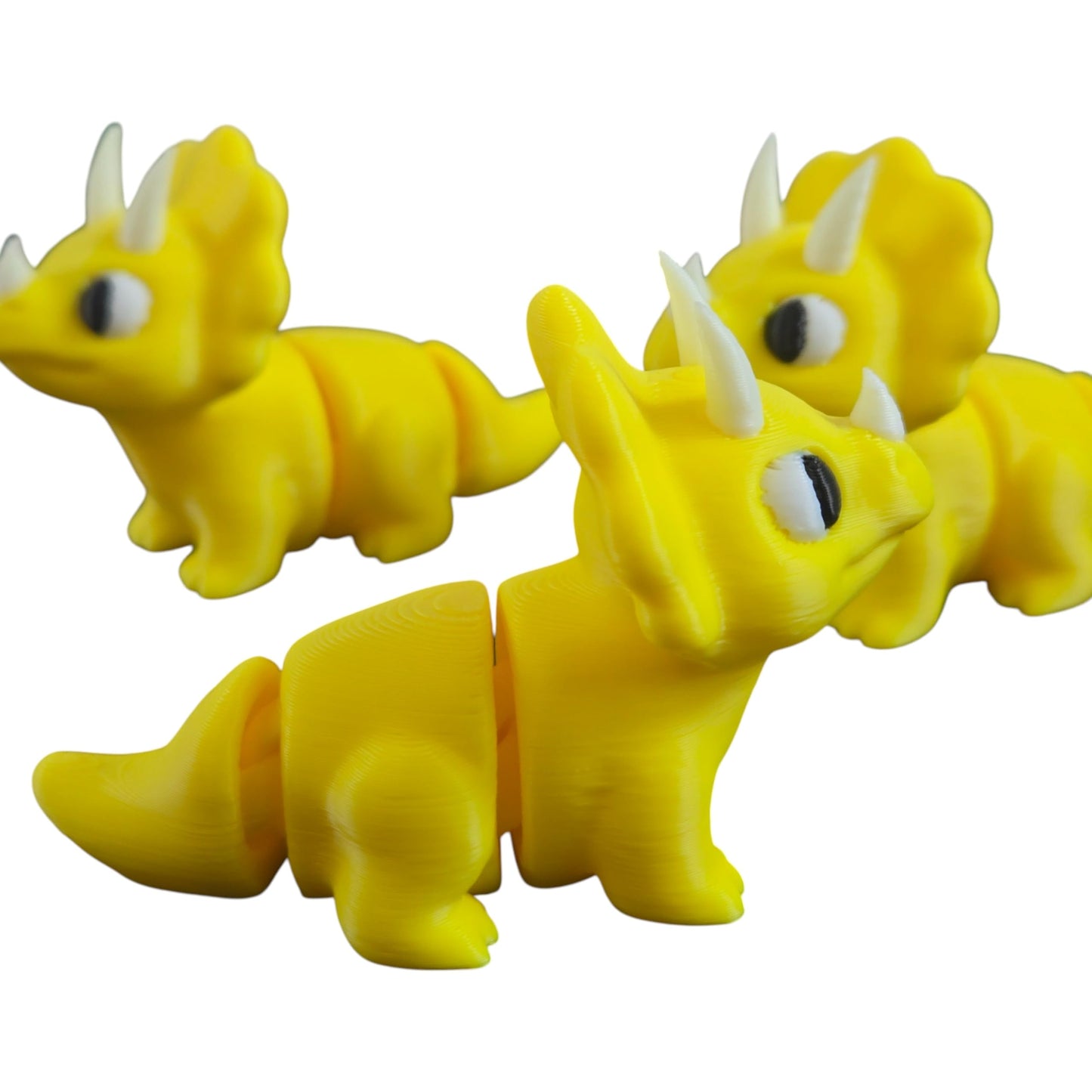 Mini Triceratops Figurines Pack of 3 | Cute Yellow Dinosaur Models for Desk Décor, Collecting & Painting – 3D Printed in Canada