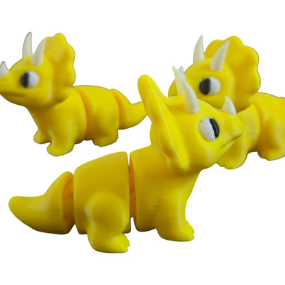 Mini Triceratops Figurines Pack of 3 | Cute Yellow Dinosaur Models for Desk Décor, Collecting & Painting – 3D Printed in Canada