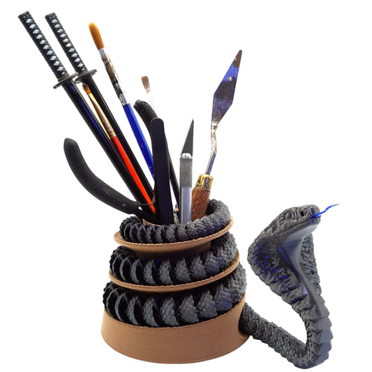 Articulated Cobra Snake with Spiral Pencil Holder – Unique Desk Organizer & Flexible Fidget Display – 3D Printed in Canada