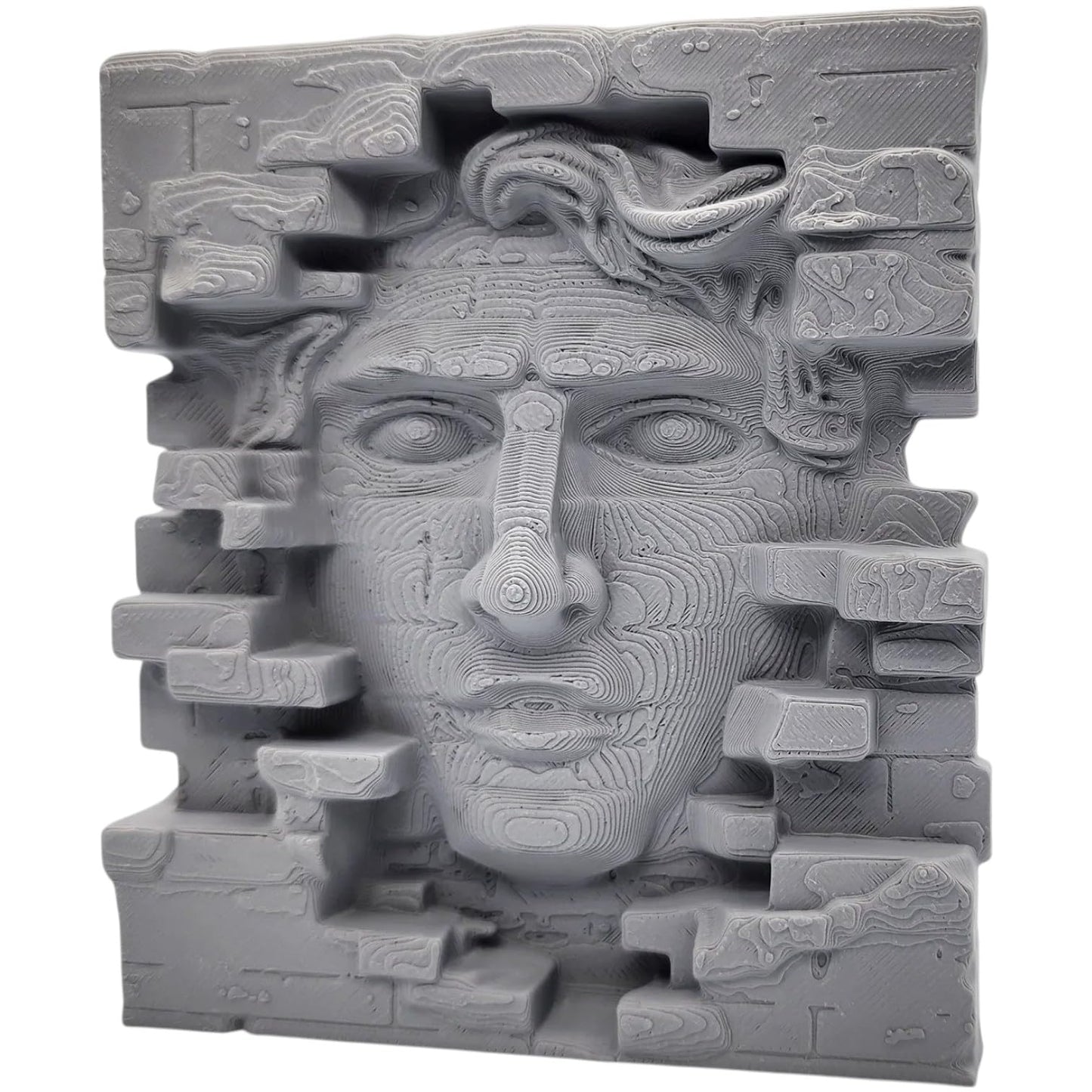 Face in the Brick Wall Sculpture – Surreal Illusion Art Piece for Home, Office, or Studio Display – 3D Printed in Canada