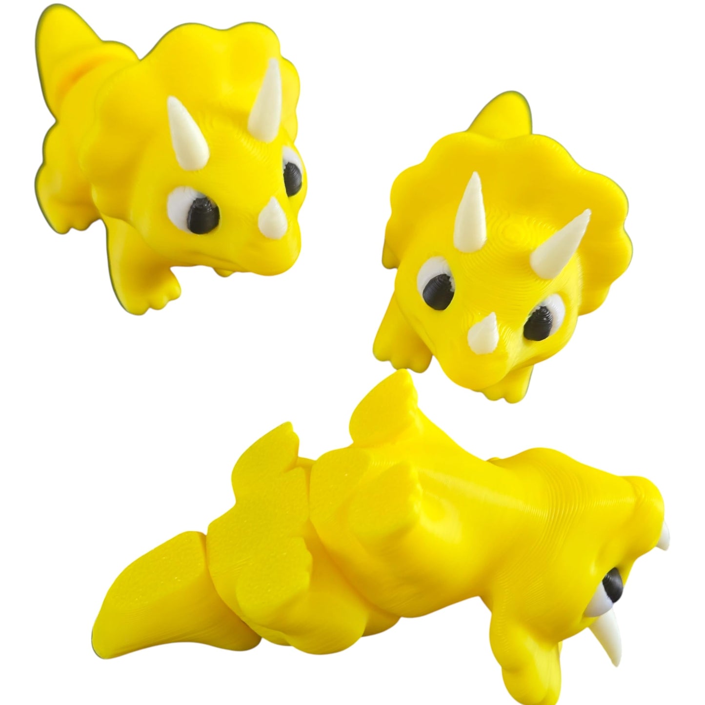 Mini Triceratops Figurines Pack of 3 | Cute Yellow Dinosaur Models for Desk Décor, Collecting & Painting – 3D Printed in Canada