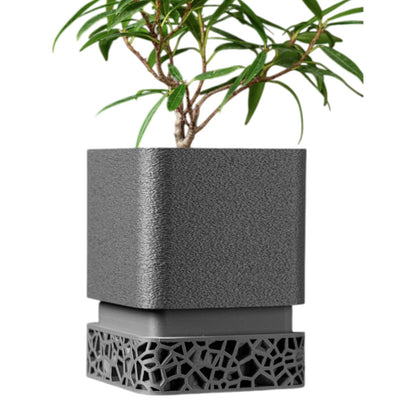 Modern Square Planter Pot with Geometric Mesh Base – Matte Black Finish for Indoor Plants & Contemporary Home Decor – 3D Printed in Canada