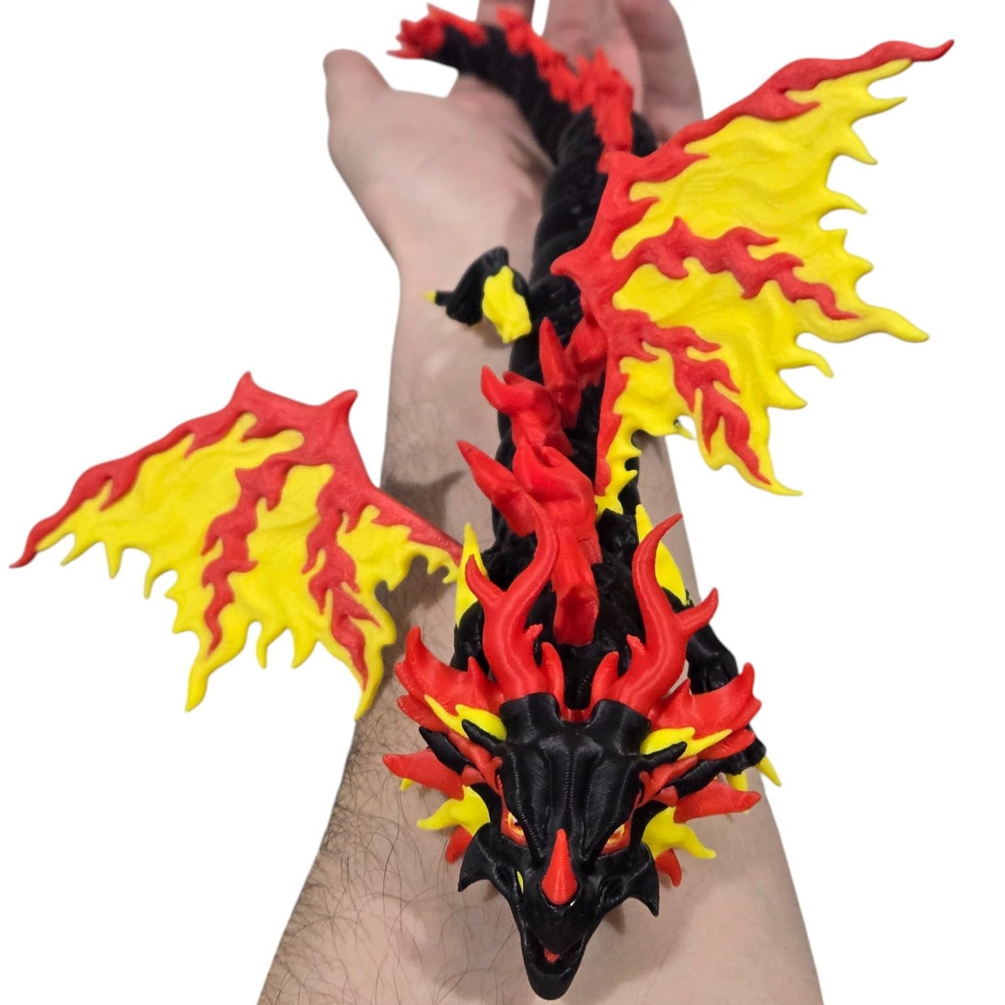 Scorchwing Tyrant Fire Dragon Figurine – Articulated Fantasy Fidget Sculpture with Flame Details and Fiery Wings – 3D Printed in Canada
