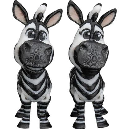 Cartoon Zebra Duo Figurines – Articulated Poseable Fidget Statues for Desk or Shelf Display – Cute Animal Collectible Gift for Teens & Adults – 3D Printed in Canada