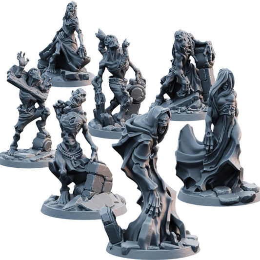 Horde of Zombies & Ghosts – Set of 8 Undead Miniatures for Fantasy Tabletop Battles, RPG Campaigns & Painting – 3D Printed in Canada