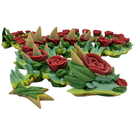 Articulated Rose Dragon Figurine – Enchanted Floral Fantasy Desk Fidget for Teens & Adults – Stress Relief & Collectible – 3D Printed in Canada