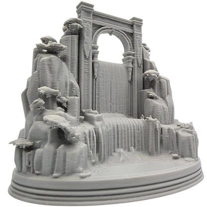 Waterfall Arch Miniature – Scenic Fantasy Waterfall Terrain with Arched Ruins, Tabletop Diorama or Desktop Display Piece – 3D Printed in Canada