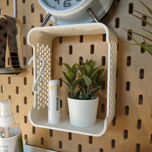 Pegboard Double-Shelf Organizer for IKEA SKÅDIS – Hex Grid Storage Basket for Plants, Decor, and Desk Items – 3D Printed in Canada