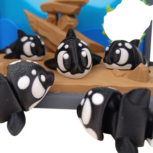 5-Pack Mini Baby Killer Whale Figurines – Articulated Desk Pet Ocean Animals, Collectible Pocket Orcas, Fidget Toys for Teens & Adults – 2 Inch Poseable Figures – 3D Printed in Canada