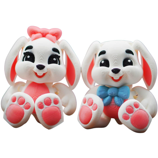 Honey Bunny Duo – Articulated Print-in-Place Rabbit Figures with Bowtie & Hair Bow – Cute Posable Desk Collectibles – 3D Printed in Canada