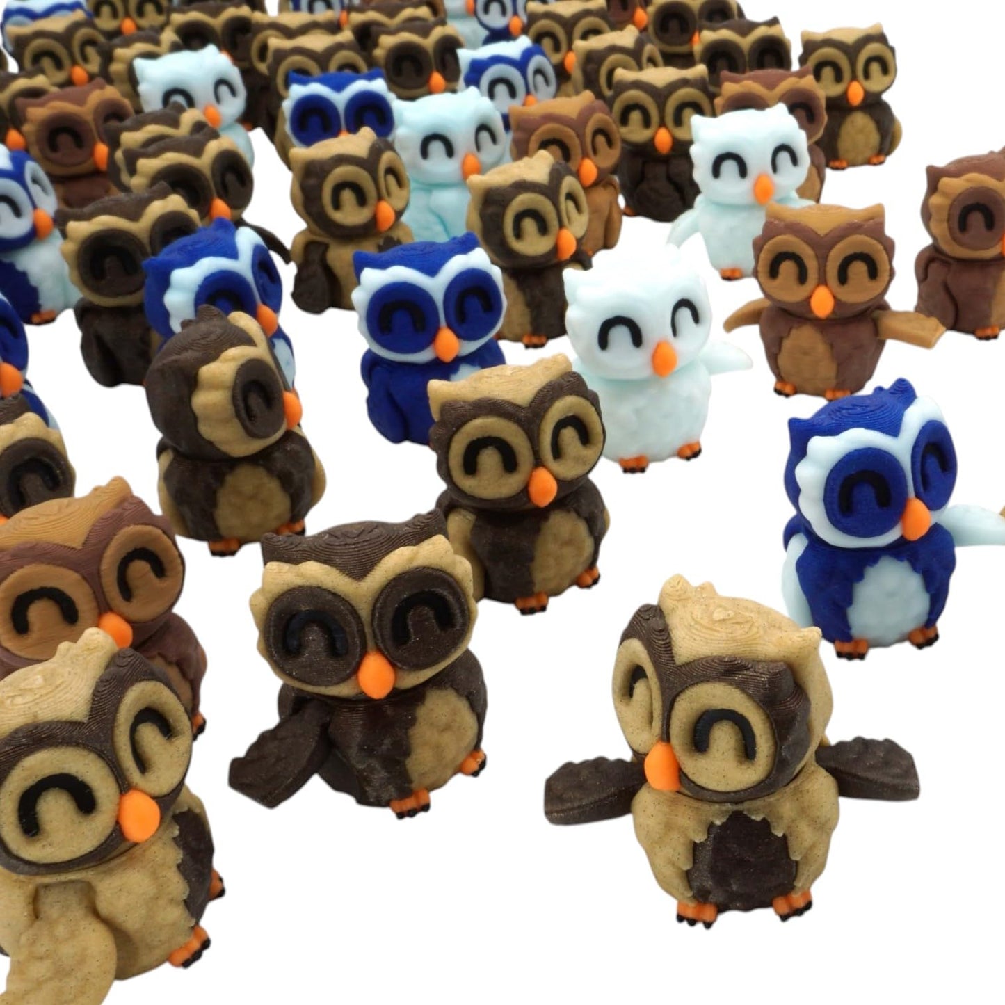 Tiny Owl Figurines – Pack of 4 Cute Miniature Owls with Keychain Slots for Display or Gifting – 3D Printed in Canada