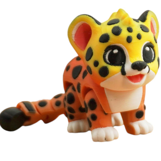Flexy Baby Cheetah Figurine – Cute Jungle Cat Fidget Toy for Teens & Adults – Flexible Print-in-Place Leopard Cub Gift – 3D Printed in Canada
