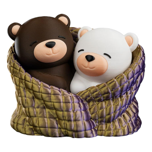 Cuddling Bears Figurine – Cozy Bear Couple Wrapped in Blanket – Whimsical Romantic Decor Gift – 3D Printed in Canada