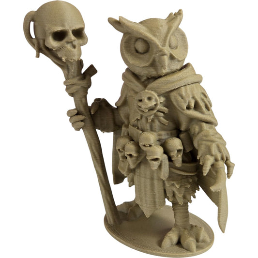 The Necromancer Owl Figurine – Dark Fantasy Owl with Skull Staff & Ritual Cloak – Owls & Dragons Collection – Paintable Display Miniature – 3D Printed in Canada