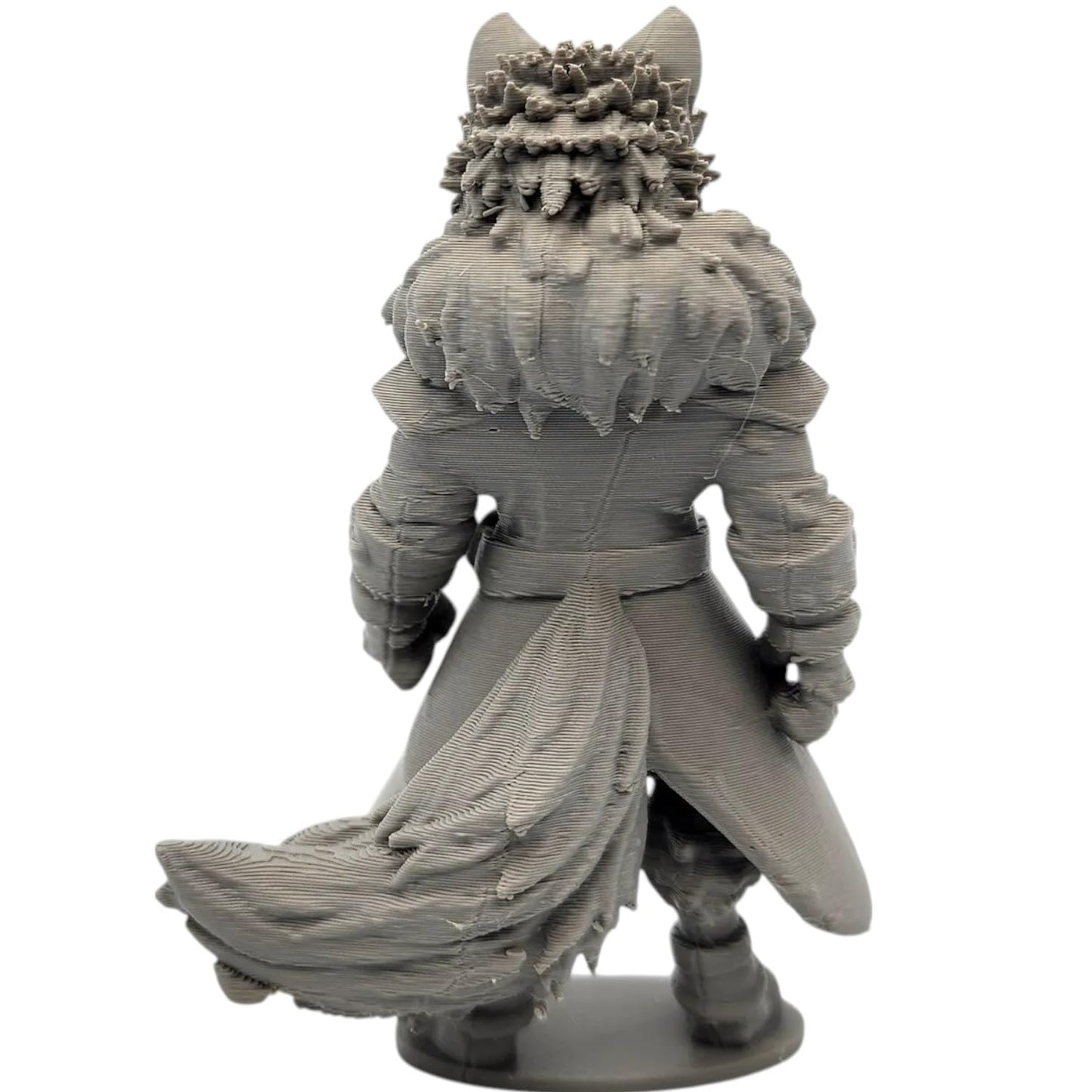 Big Bad Wolf Figurine – Fantasy Werewolf Warrior Statue with Trench Coat – Fierce Display Model or Paintable Miniature – 3D Printed in Canada