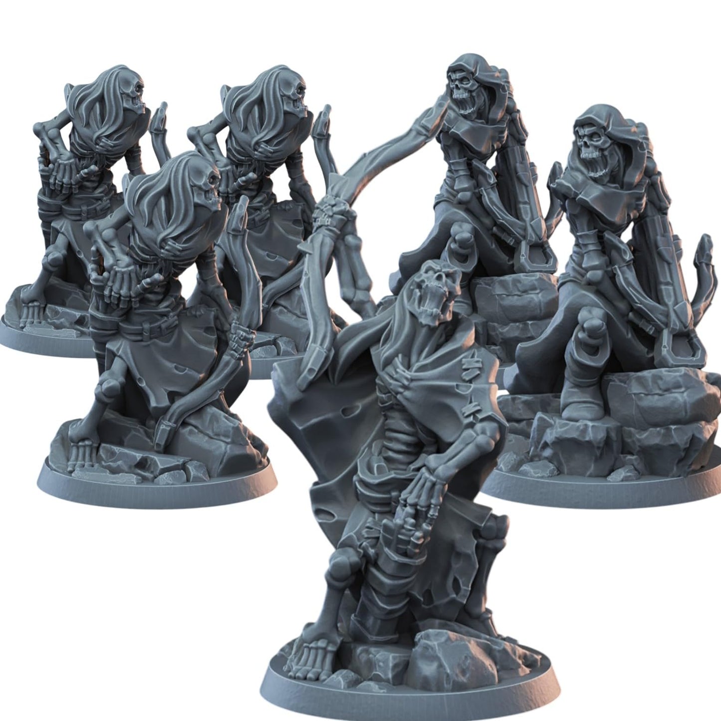 Undead Archer Warband – Set of 6 Skeleton Bow & Crossbow Miniatures for Fantasy Tabletop Battles, RPG Campaigns & Painting – 3D Printed in Canada