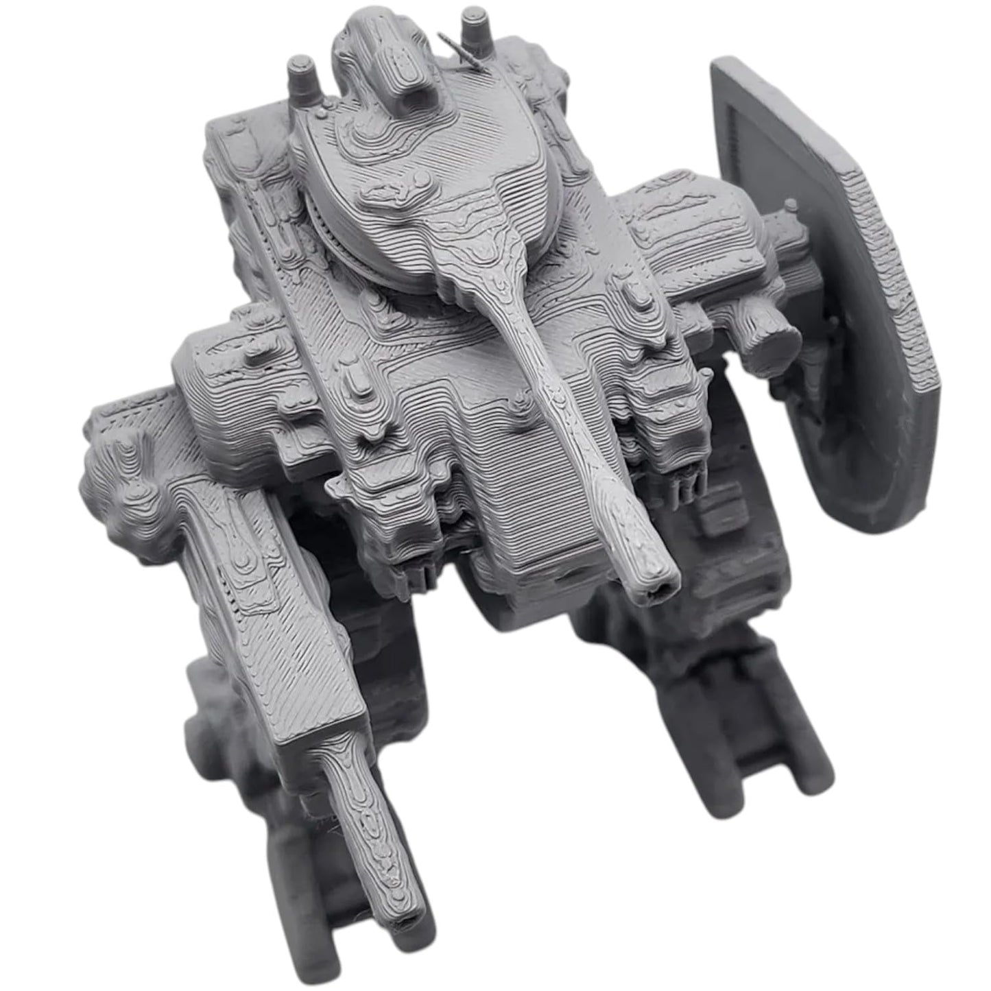 Bipedal Battle Mech Figurine with Shield – Heavy Armor Mecha Model for Display & Collection – Fidget Friendly Desk Toy for Teens and Adults – 3D Printed in Canada