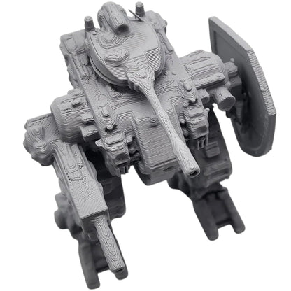 Bipedal Battle Mech Figurine with Shield – Heavy Armor Mecha Model for Display & Collection – Fidget Friendly Desk Toy for Teens and Adults – 3D Printed in Canada