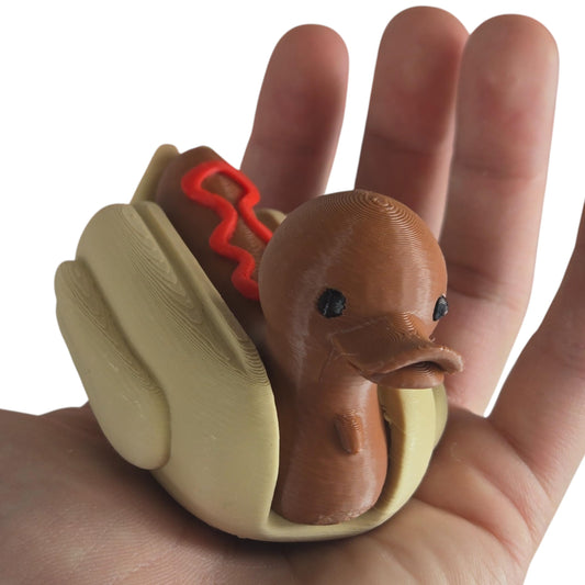 Hot Dog Duck Figurine – Funny Desktop Collectible Decor for Office, Shelf, or Gift – Novelty Animal Sculpture for Teens & Adults – 3D Printed in Canada