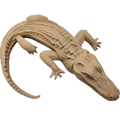 Alligator Figurine – Wood-Style 3D Printed Alligator Sculpture with Tribal Detailing for Shelf, Garden, or Reptile Decor – 3D Printed in Canada