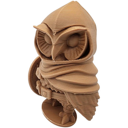 The Squire Owl Figurine – Fantasy Owl Miniature with Shield & Cloak – Adorable Knight-in-Training for Painting or Display – 3D Printed in Canada