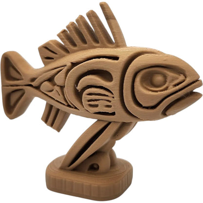 Wood Carved-Style Fish Sculpture – Tribal-Inspired 3D Printed Aquatic Art Figurine for Coastal Decor, Nature Display & Collectors – 3D Printed in Canada