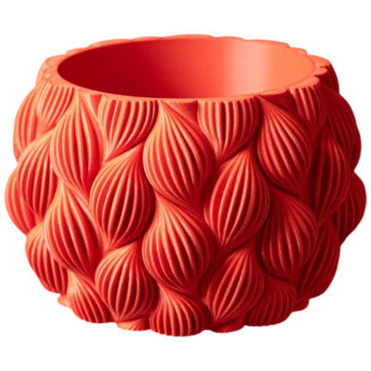 Textured Planter Pot with Flowing Leaf Pattern – Sculptural Indoor Plant Container for Succulents & Home Decor – 3D Printed in Canada