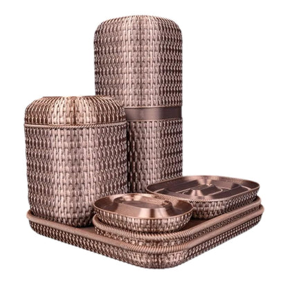 Rattan Retreat Bathroom Organizer Set – Woven Texture Vanity Storage Kit with Toothbrush Holder, Tissue Box & Soap Tray – 3D Printed in Canada