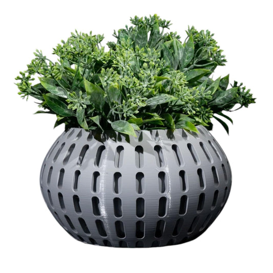 Modern Geometric Xander Planter – Decorative 3D Printed Vase for Succulents, Faux Plants & Home Accents – Unique Slotted Bowl-Style Indoor Planter – 3D Printed in Canada