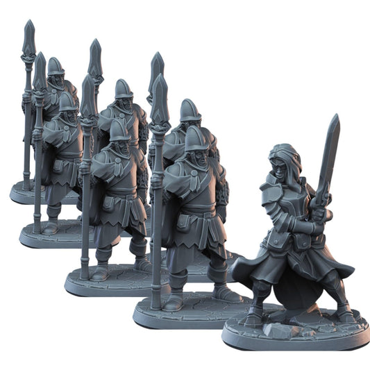 Set of 7 Medieval Guard & Female Knight Miniatures – Unpainted RPG Figures for Painting, Tabletop & Fantasy Games – 3D Printed in Canada