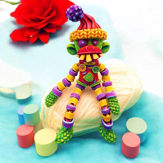 Articulated Creepy Sock Monkey Figurine – Gothic Horror Plush-Inspired Collectible for Teens & Adults – Poseable Desk Display – 3D Printed in Canada