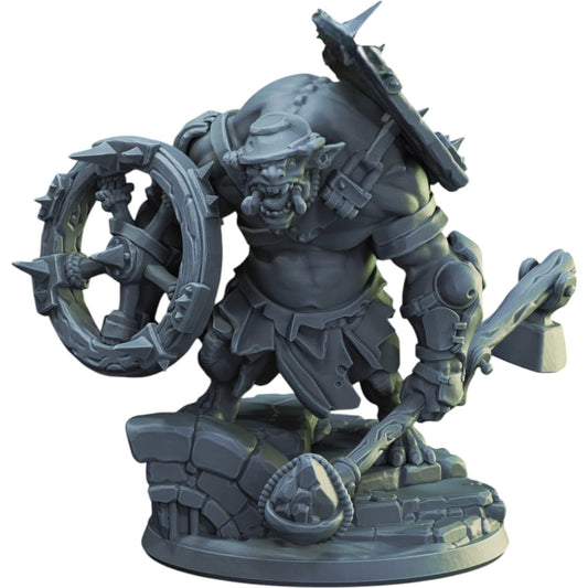 Spiked Shield Ogre Miniature for Fantasy Tabletop Battles, Dioramas & Painting | Resin Model for RPG Creators – 3D Printed in Canada
