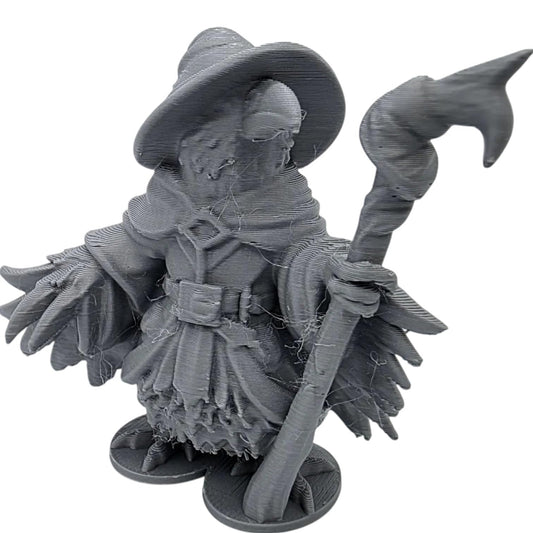 Crow Conjuror Figurine – Fantasy Wizard Crow Statue with Staff – Magical Owl & Raven Inspired Miniature for Display or Painting – 3D Printed in Canada