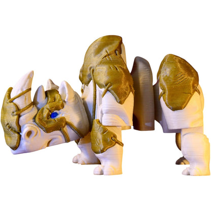 Armored Rhino Poseable Figurine – Articulated Fantasy Creature with Battle Plating, Desk Companion or Shelf Display – 3D Printed in Canada