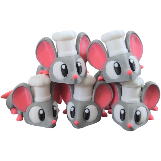 5-Pack Mini Baby Chef Mouse Figurines – Articulated Desk Pets, Poseable Fidget Toys, Mystery Mini Animals – 2 Inch Collectible Mice – 3D Printed in Canada
