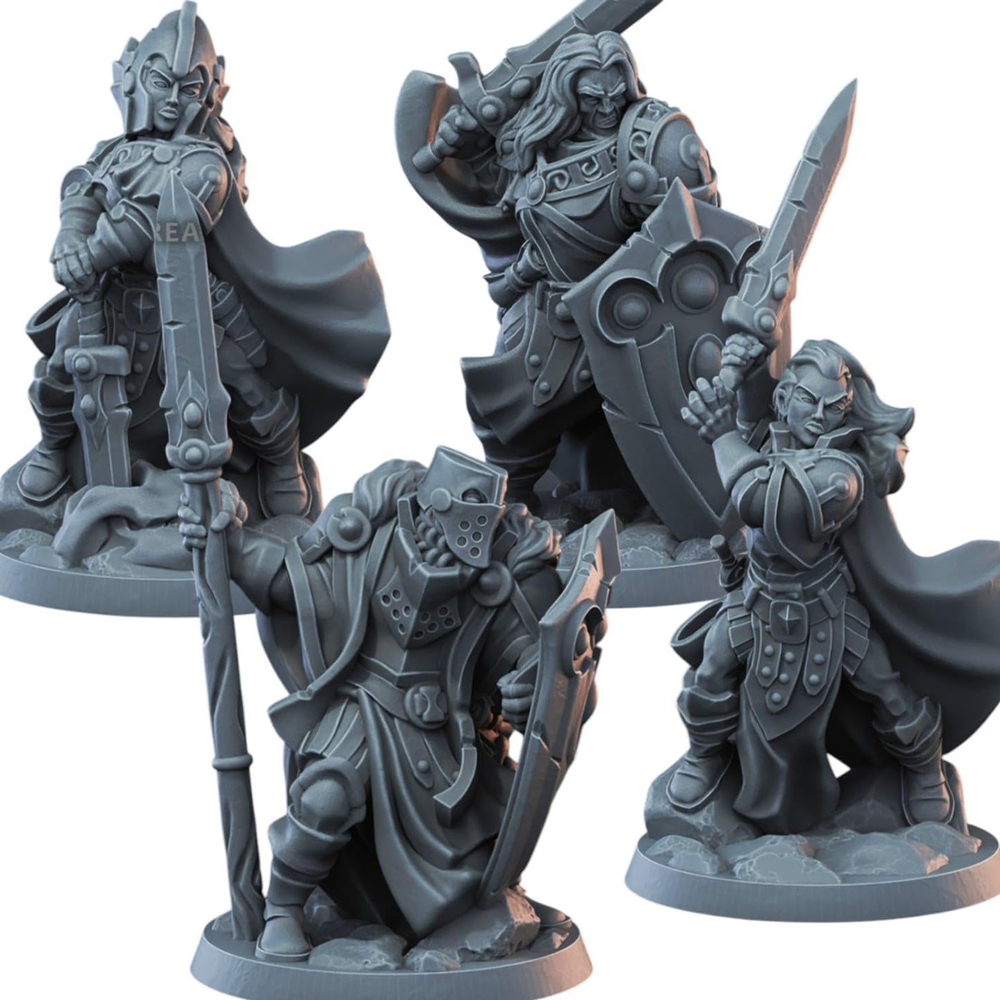 Paladin Warband – Set of 4 Fantasy Knight Miniatures with Swords & Shields for Tabletop Battles, RPG Campaigns & Painting – 3D Printed in Canada