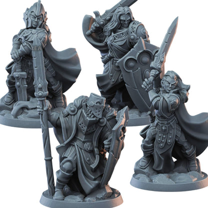 Paladin Warband – Set of 4 Fantasy Knight Miniatures with Swords & Shields for Tabletop Battles, RPG Campaigns & Painting – 3D Printed in Canada