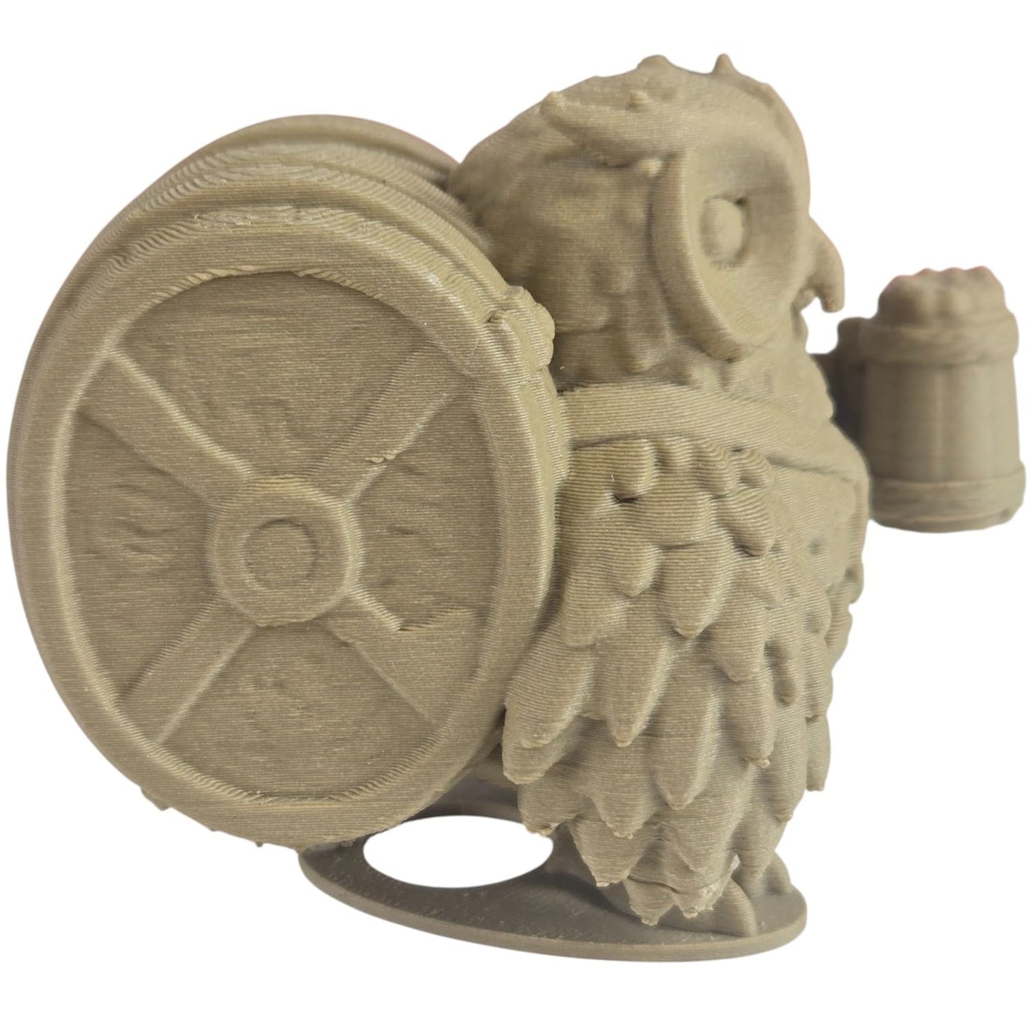 The Friar Owl Figurine – Fantasy Owl with Ale Tankard & Barrel Backpack – Owls & Dragons Collection – Paintable Miniature Display Figure – 3D Printed in Canada