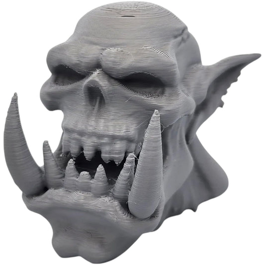 Ogre Skull Figurine with Oversized Tusks – Fantasy Goblin Decor for Desk or Shelf Display – Gothic Monster Skull Ornament – 3D Printed in Canada