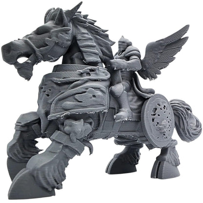 Armored Angel on Warhorse Figurine – Celestial Knight Miniature with Wings and Steed for Fantasy RPG, Dioramas, or Display – 3D Printed in Canada