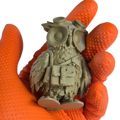 The Messenger Owl Figurine – Fantasy Owl Courier with Goggles & Satchel – Owls & Dragons Collection – Paintable Display Miniature – 3D Printed in Canada