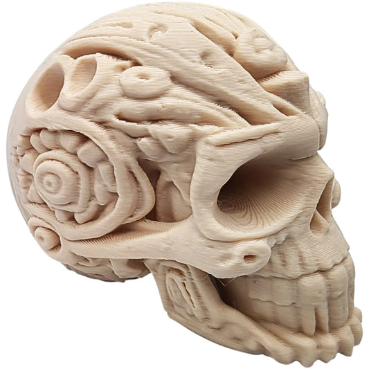 Carved Stone Skull – Ornamental Skull Sculpture with Tribal-Inspired Details for Gothic, Fantasy, or Occult Decor – 3D Printed in Canada