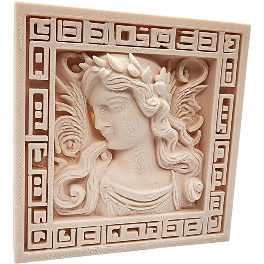 Marble Carved Goddess Fresco – Ornate 3D Printed Wall Panel with Mythical Female Relief and Framed Border, Support-Free Print – 3D Printed in Canada