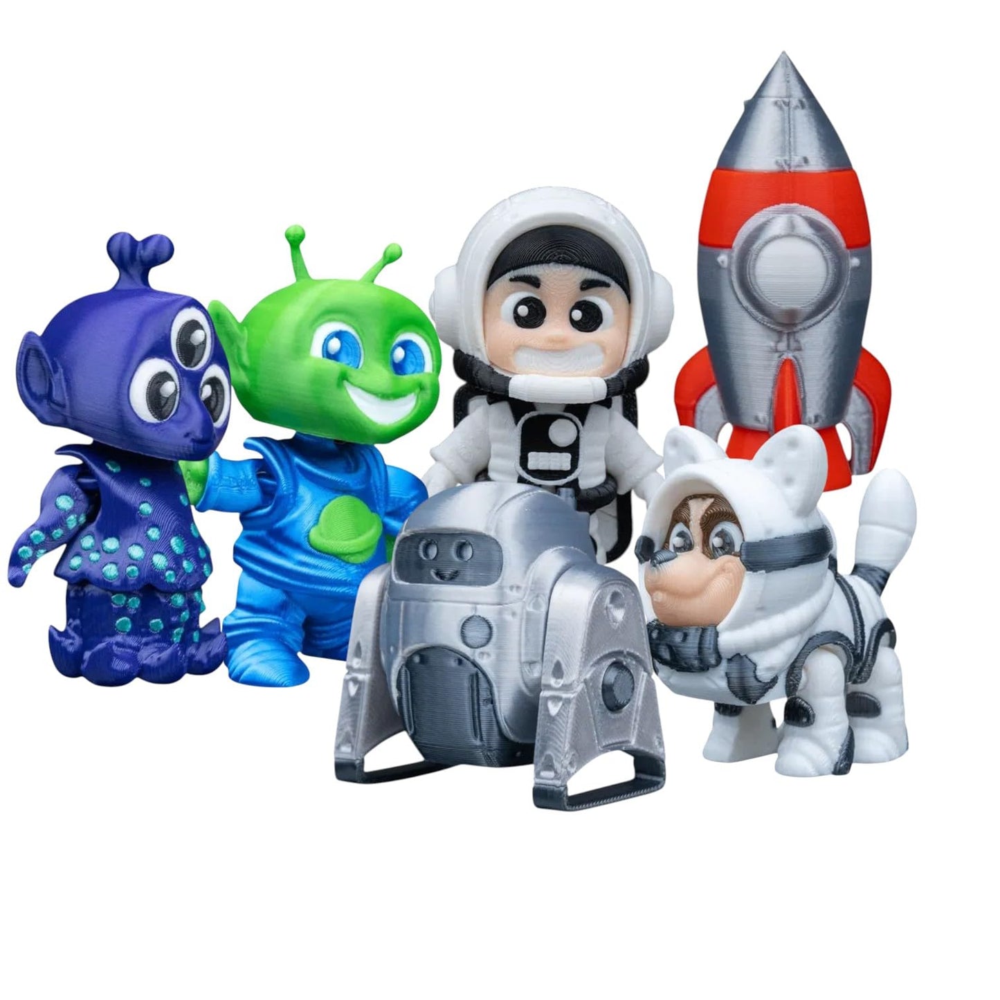 Space Oddities Complete Collection – 6-Pack of Mini Articulated Figurines Featuring Dr. Blib, Wubwub, Astro, Whistle, Thrust Issues & Otto Space – 3D Printed in Canada