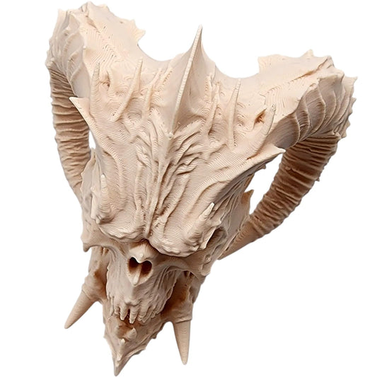 Big-Horn Demon Skull – Spiked Gothic Skull Sculpture with Twisted Horns for Dark Fantasy Decor or Horror Displays – 3D Printed in Canada