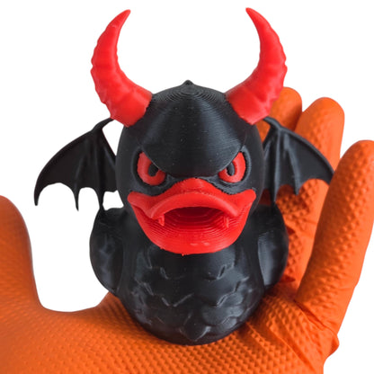 Demon Duck Figurine – Gothic Devil Duck with Red Horns & Bat Wings – Collectible Horror Rubber Duck Display for Teens & Adults – 3D Printed in Canada