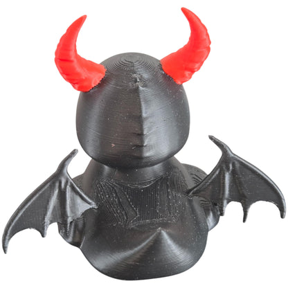 Demon Duck Figurine – Gothic Devil Duck with Red Horns & Bat Wings – Collectible Horror Rubber Duck Display for Teens & Adults – 3D Printed in Canada