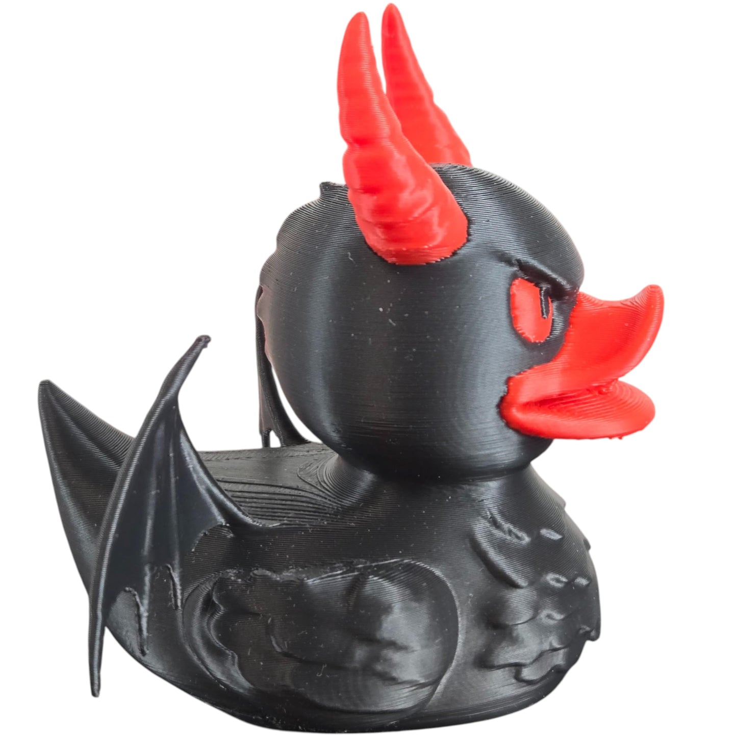 Demon Duck Figurine – Gothic Devil Duck with Red Horns & Bat Wings – Collectible Horror Rubber Duck Display for Teens & Adults – 3D Printed in Canada