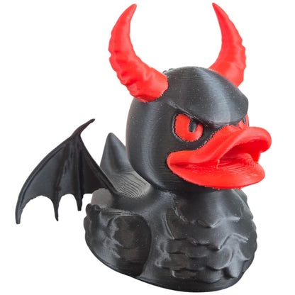Demon Duck Figurine – Gothic Devil Duck with Red Horns & Bat Wings – Collectible Horror Rubber Duck Display for Teens & Adults – 3D Printed in Canada